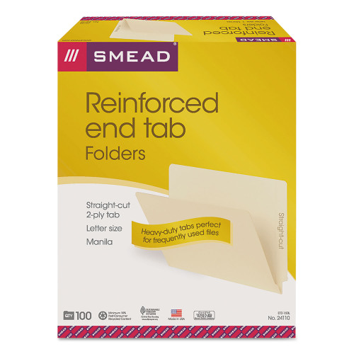 Smead Heavyweight Manila End Tab Folders， 9.5