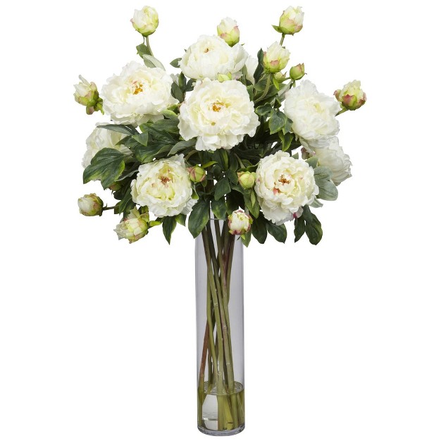 Nearly Natural 32-in Peony With Cylinder Silk Flower Arrangement