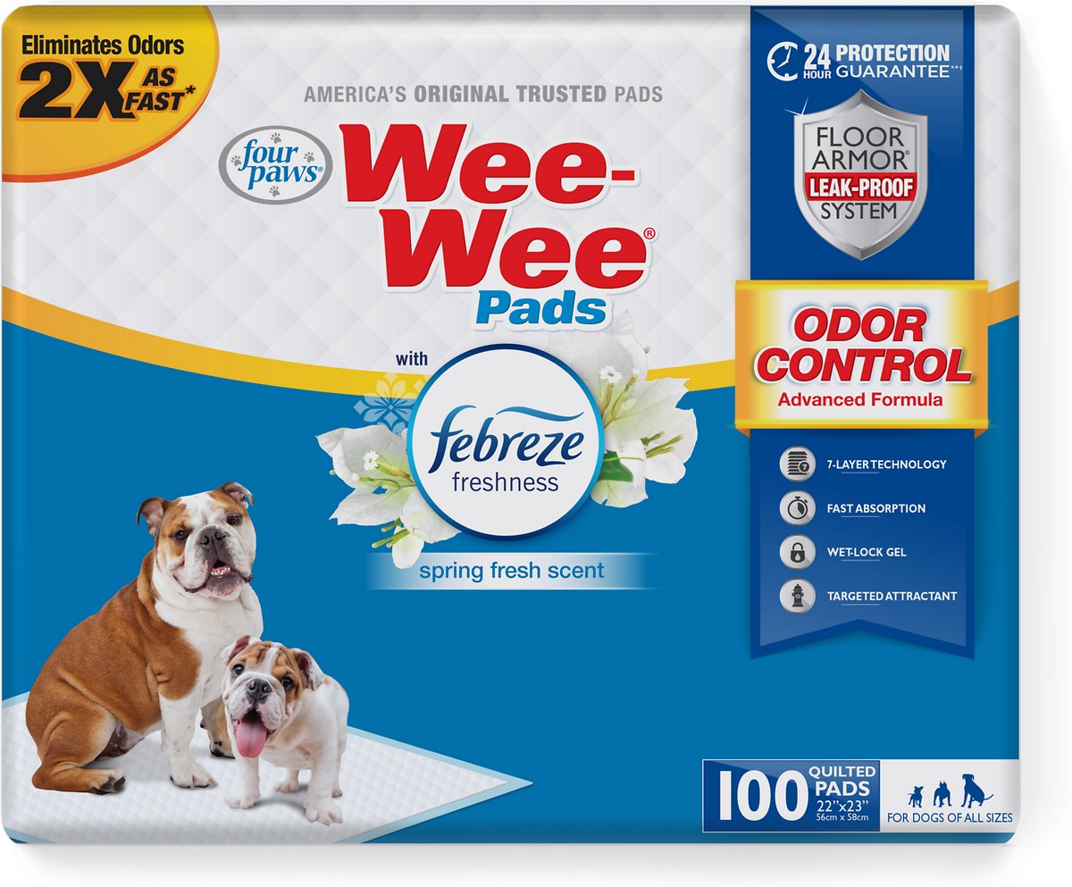 Wee-Wee Odor Control Dog Pee Pads， 22 x 23-in， Scented with Febreze Freshness， 100 Ct