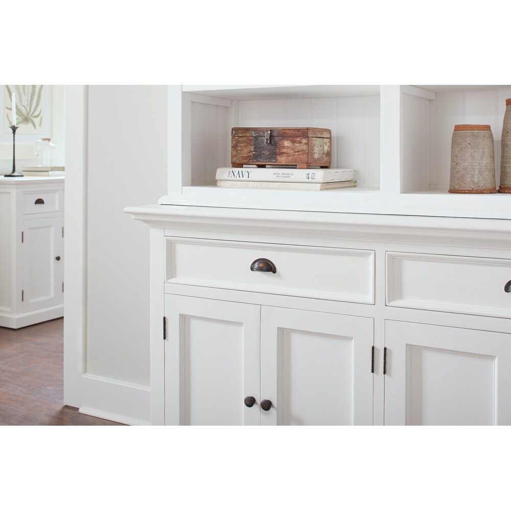 NovaSolo Halifax Coastal White Buffet Hutch Cabinet with 8 Shelves  Solid Mahogany Frame  57.09 x 19.69 x 86.61