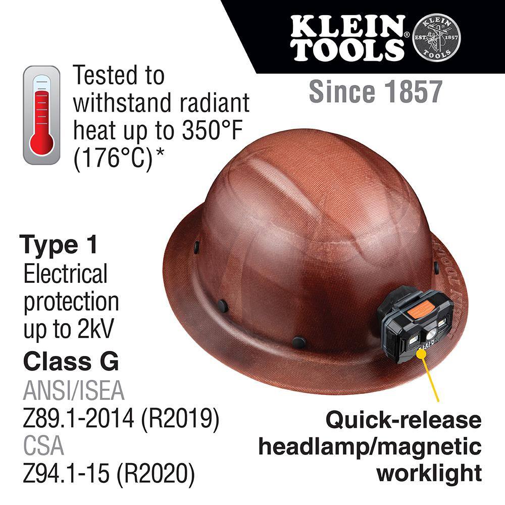 Klein Tools KONSTRUCT Series Hard Hat Full-Brim Class G Rechargeable Headlamp 60447