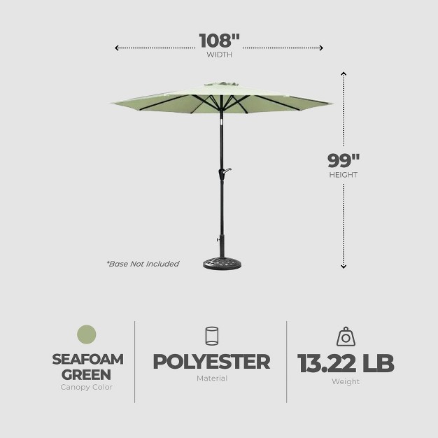 Four Seasons Courtyard 9 Foot Patio Market Umbrella Round Polyester Fabric Outdoor Backyard Shaded Canopy With Crank Life And Auto Tilt Seafoam Grean