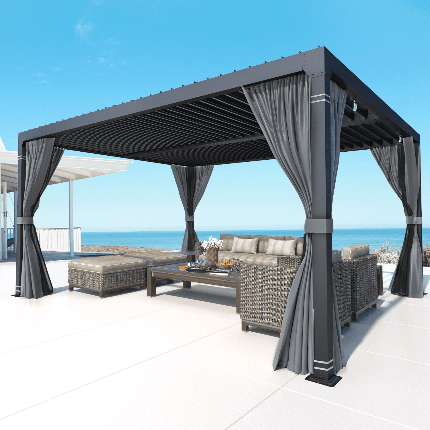 Mellcom 10'×12' Louvered Pergola, Aluminum Gazebo with Adjustable Roof for Outdoor Deck Garden Patio