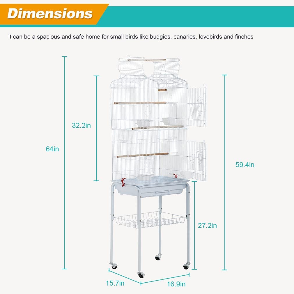 BestPet Bird Cage Parakeet Cage 64 inch Open Top Standing Parrot Cage Accessories with Rolling Stand，White