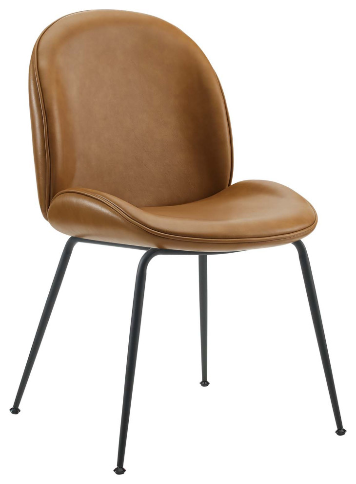Scoop Black Powder Coated Steel Leg Vegan Leather Dining Chairs Set of 2  Tan   Midcentury   Dining Chairs   by House Bound  Houzz