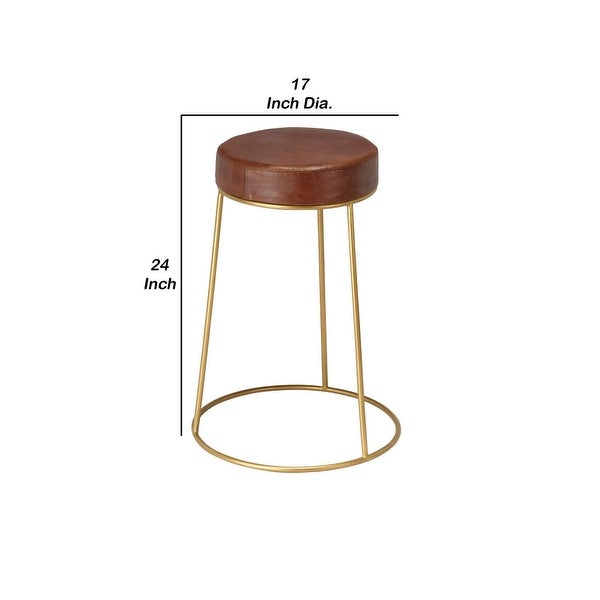 Yuk 24 Inch Metal Counter Stool， Tri-Legged Base， Padded Seat， Brown Finish