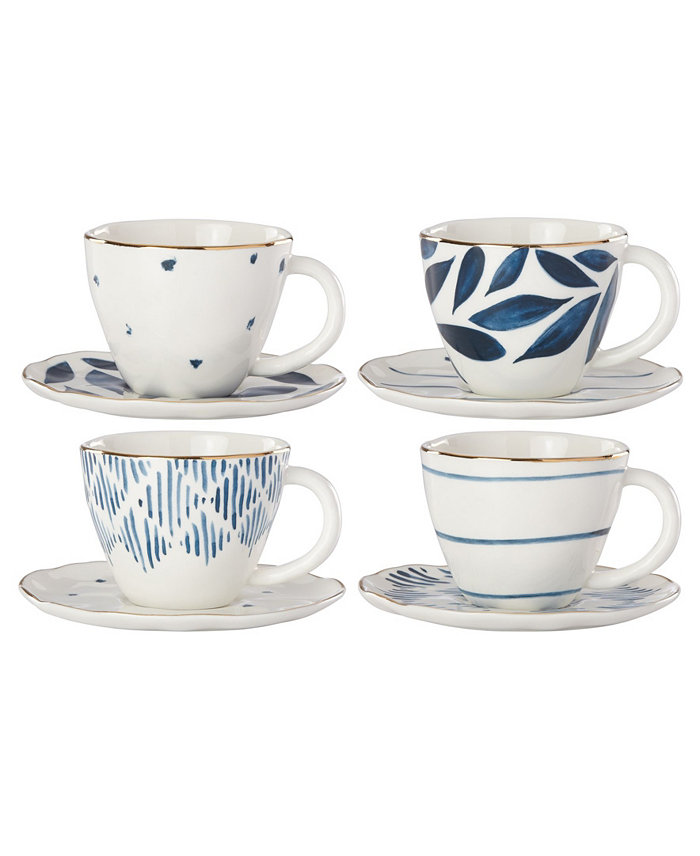 Lenox Blue Bay  Set 4  Assorted Espresso Cup and Saucer