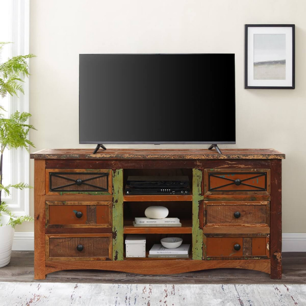 Rustic Reclaimed Wood 6 Drawer Media Cabinet   Farmhouse   Entertainment Centers And Tv Stands   by Sierra Living Concepts Inc  Houzz