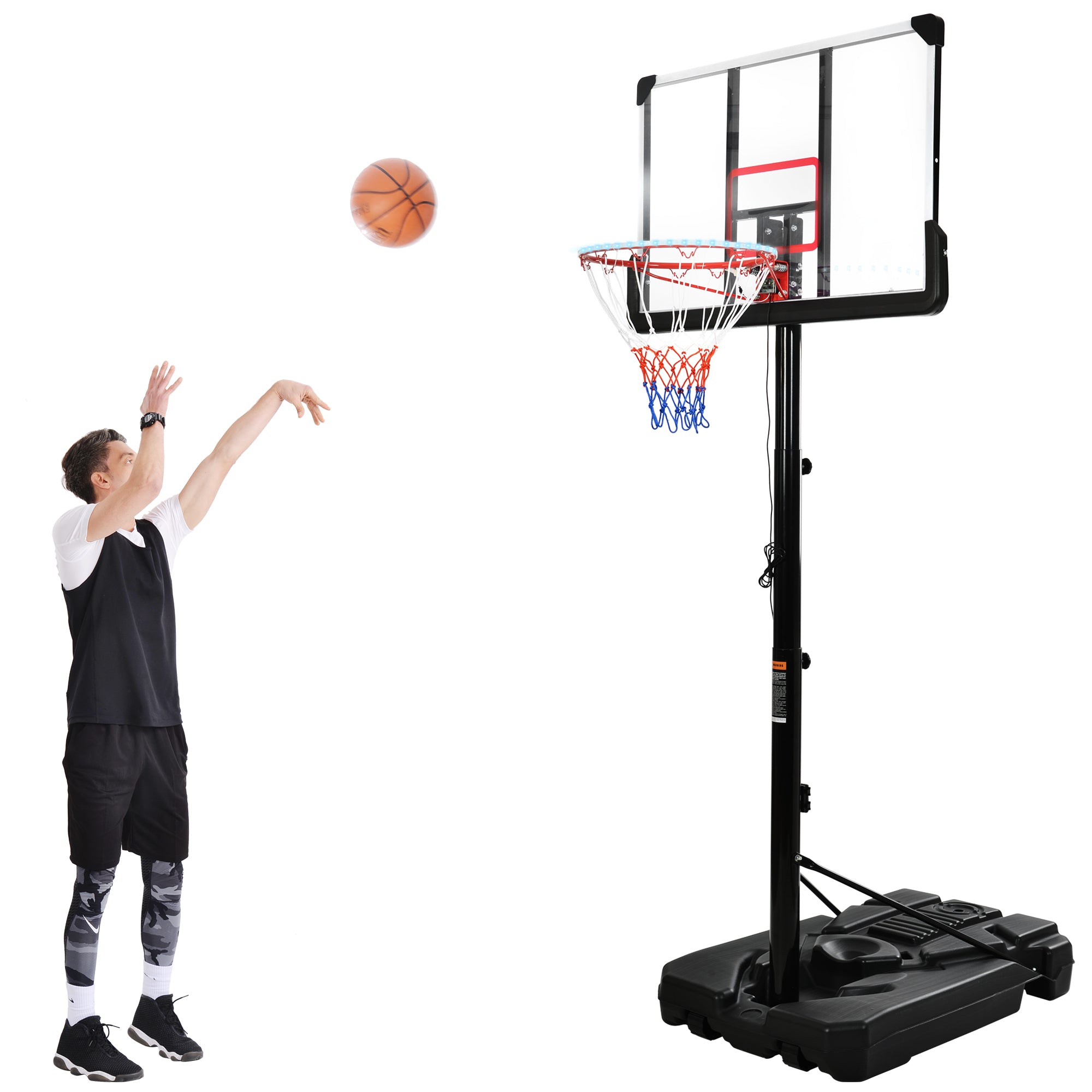 Vanelc Portable Basketball Hoop System 6.6-10 Ft. Height Adjustment for Teenagers. LED Lights， Waterproof， Super Bright Outdoors at Night