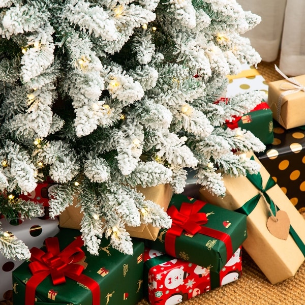 Glitzhome 9ft PreLit Flocked Pencil Fir Artificial Christmas Tree with 600 Warm White Lights