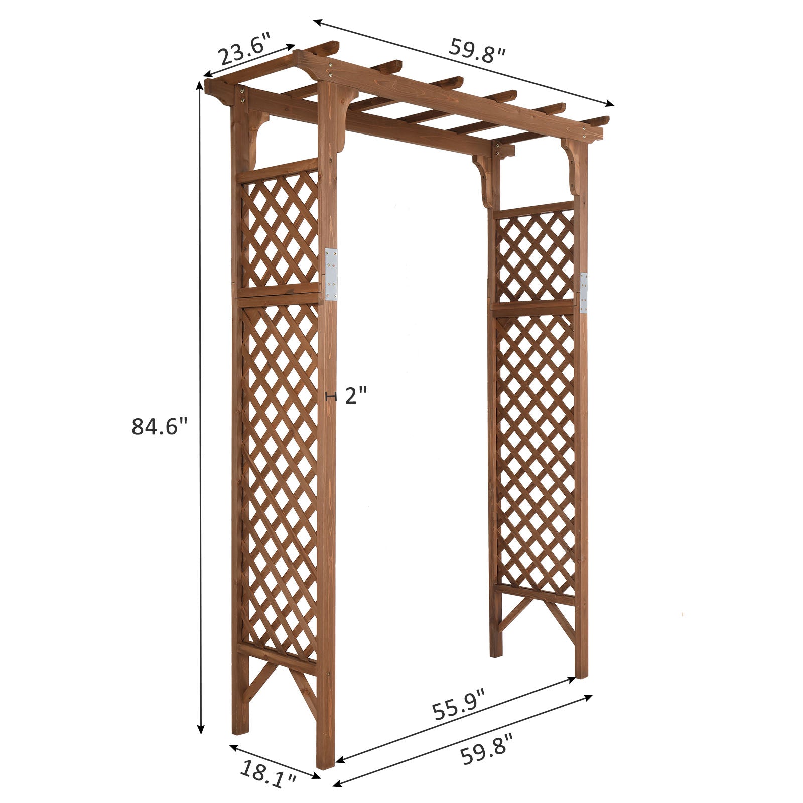 OWSOO 152*60*215cm Beautiful And Practical Flat-Topped Wooden Arch Garden Arch Dark Brown