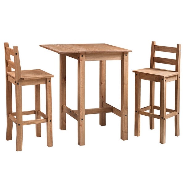 Wood Bar Height Dining Set of Drop Leaf Table and 2 Chairs Corona Collection | Furniture Dash