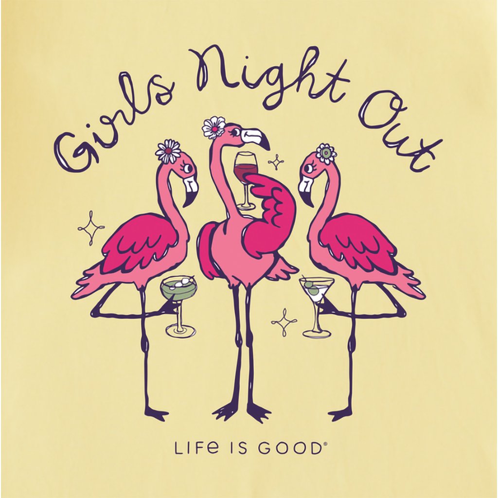 Life Is Good  Women's Girls Night Out Flamingo Short Sleeve Tee