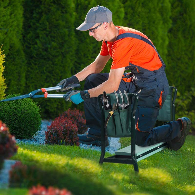 Folding Gardening Seat and Kneeler Bench, Portable Garden Stool with Tool Pouches & Soft Eva Pad Seat