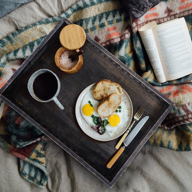 Mela Artisans Decorative Wood Serving Tray W Handles darkwash Large Ottoman Tray For Breakfast In Bed