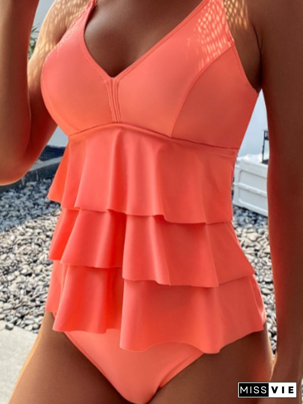 Solid Ruffles Tankini Set