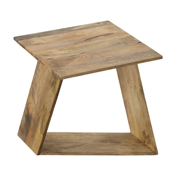 20 Inch Handcrafted Mango Wood Side End Table， with angled Panel Artisanal Base for Foyer， Den， Bedroom， or Living Room