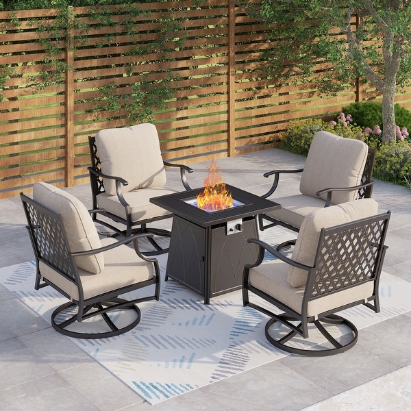 MAISON ARTS 5Piece Patio Conversation Set with 28'' Gas Fire Pit Table