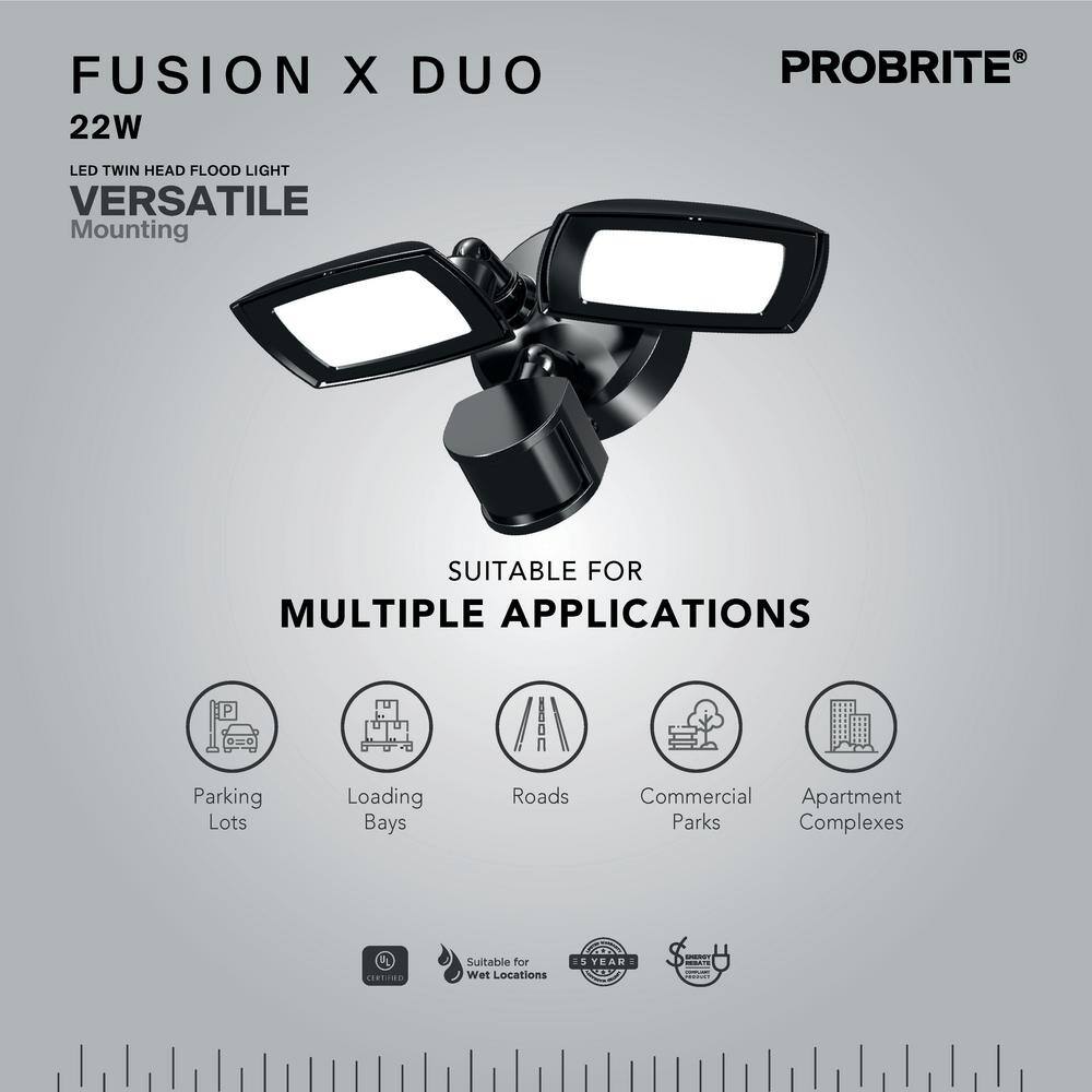 PROBRITE 30-Watt Bronze Outdoor Integrated LED Twin Head Motion-Activated Flood Light 3000 Lumens FSXD30-MS-4K-BZ