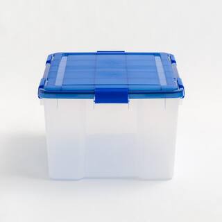 IRIS 15 Gal. WeatherPro Plastic Storage Box with Blue Lid (3-Pack) 500141