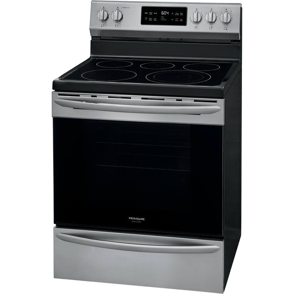 FRIGIDAIRE GALLERY 30 in. 5.4 cu. ft. Single Oven Electric Range with Steam Clean Quick Bake Convection Smudge-Proof Stainless Steel Oven GCRE3038AF