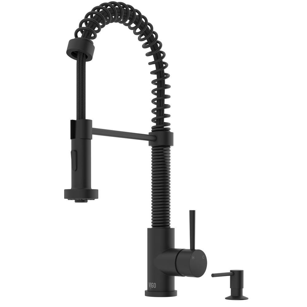 VIGO Edison Single Handle Pull-Down Sprayer Kitchen Faucet with Soap Dispenser in Matte Black VG02001MBK6