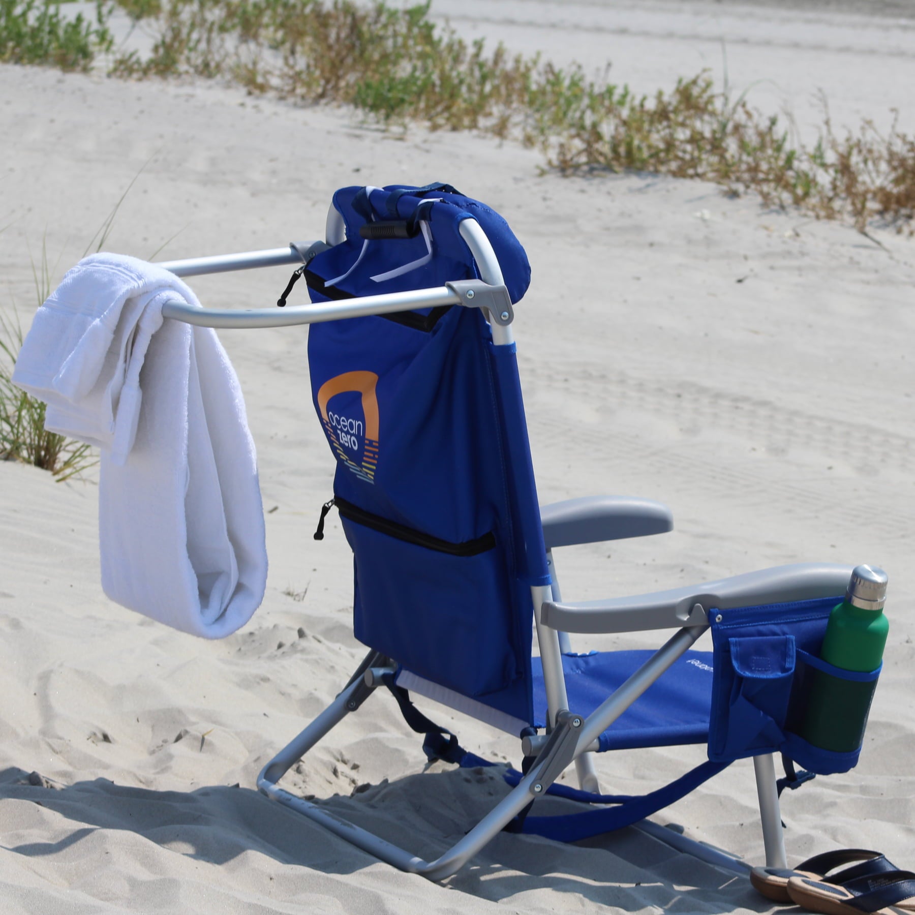 Set of 2. Ocean Zero Eco-Friendly Deluxe Backpack Beach Chair- Blue