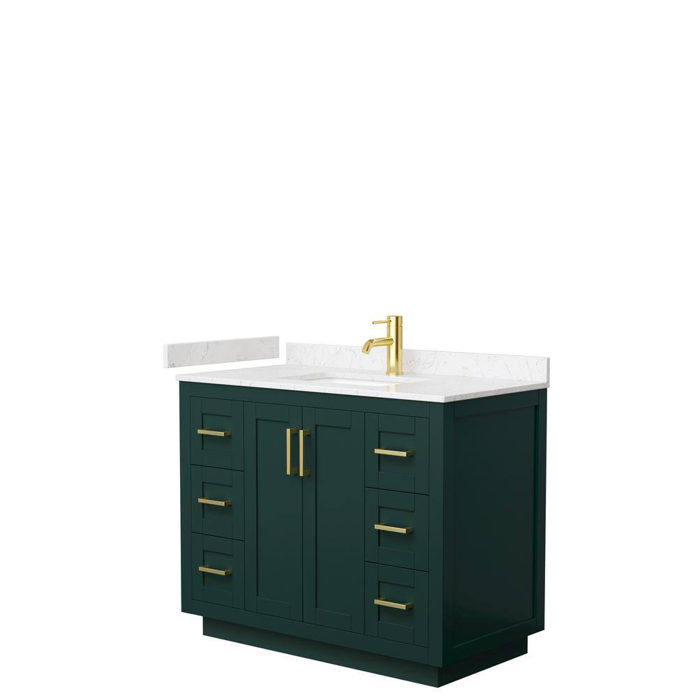 Wyndham Collection Miranda 42 in. W x 22 in. D x 33.75 in. H Single Bath Vanity in Green with Carrara Cultured Marble Top WCF292942SGDC2UNSMXX