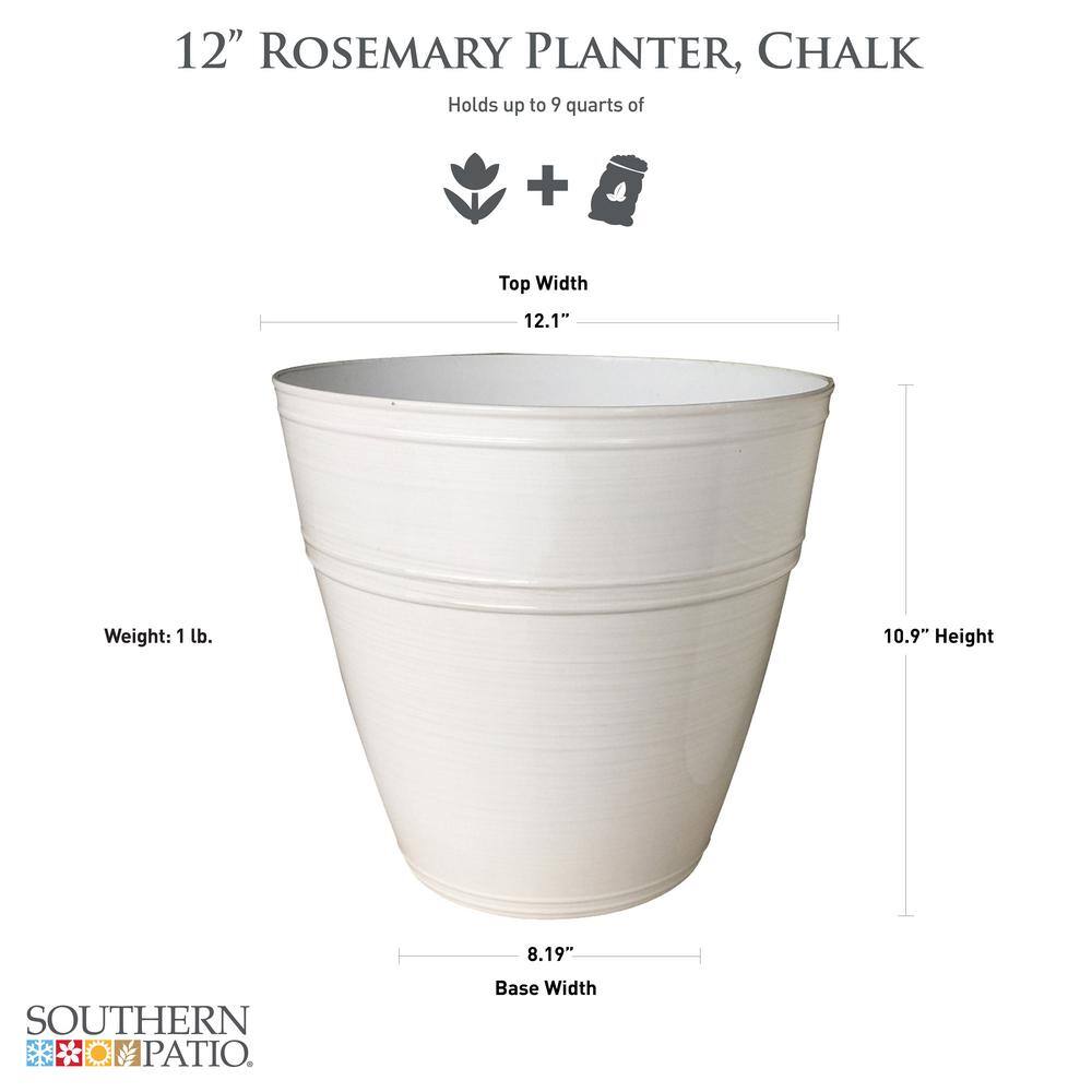 Southern Patio Rosemary Medium 12.1 in. x 10.9 in. 9 qt. Chalk High-Density Resin IndoorOutdoor Planter Fits 12 in. Drop N'Bloom HDR-052784