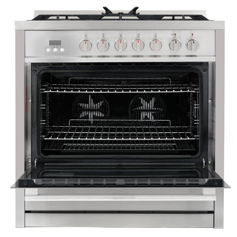 Cosmo Commercial-Style 36 in. 3.8 cu. ft. Single Oven Dual Fuel Range with 8 Function Convection Oven in Stainless Steel COS-F965NF