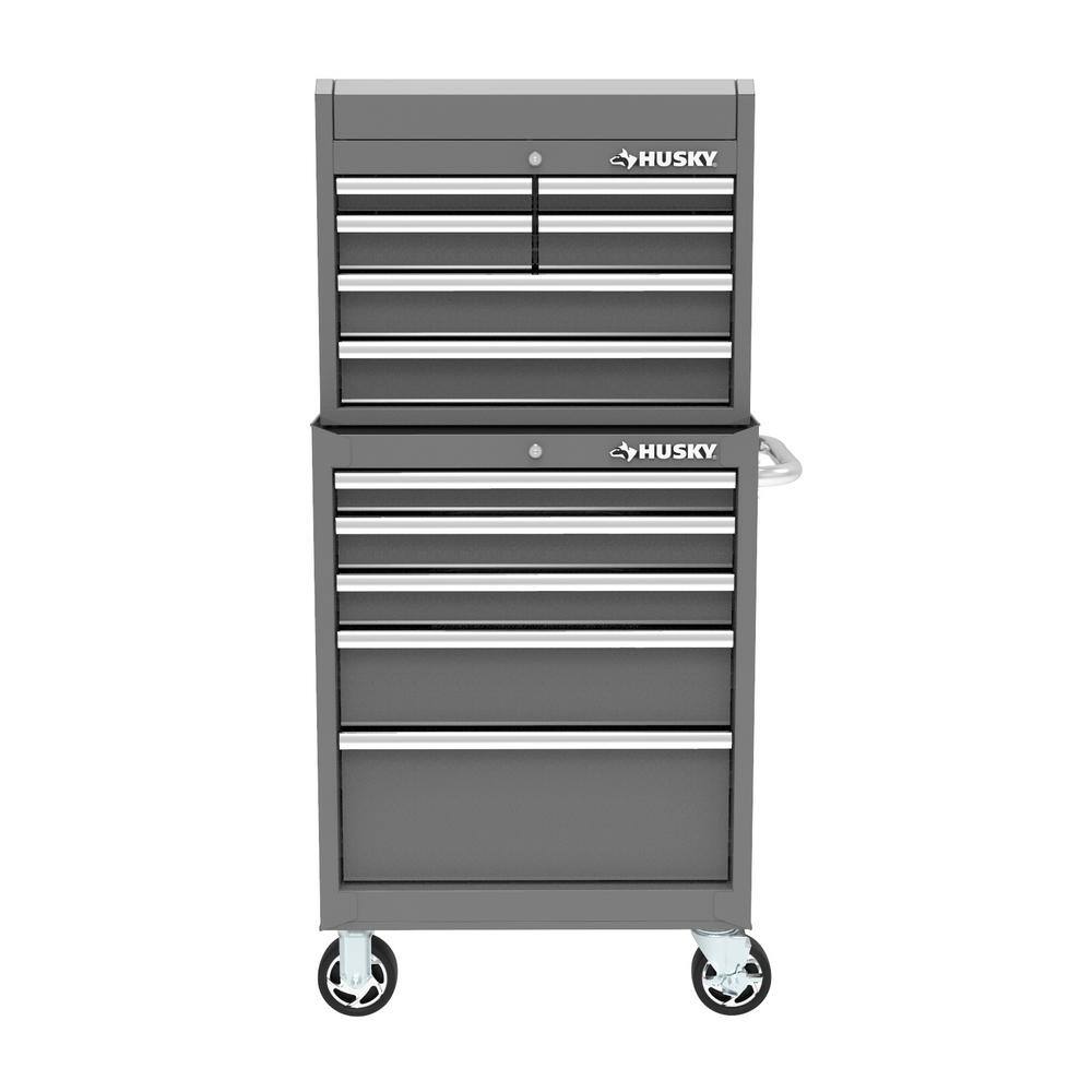 Husky 27 in. 11-Drawer Tool Chest and Cabinet Combo in Glossy Gray 410-027-0111