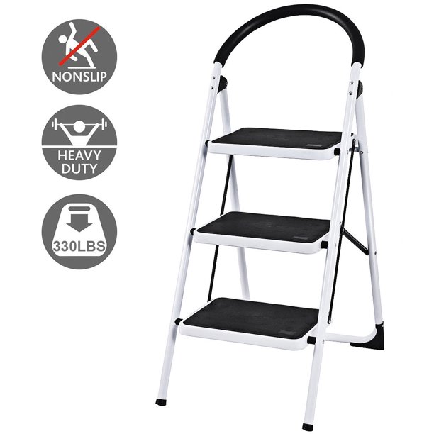 Sugift 3 Step Ladder Folding Stool Heavy Duty 330Lbs Capacity Industrial Lightweight