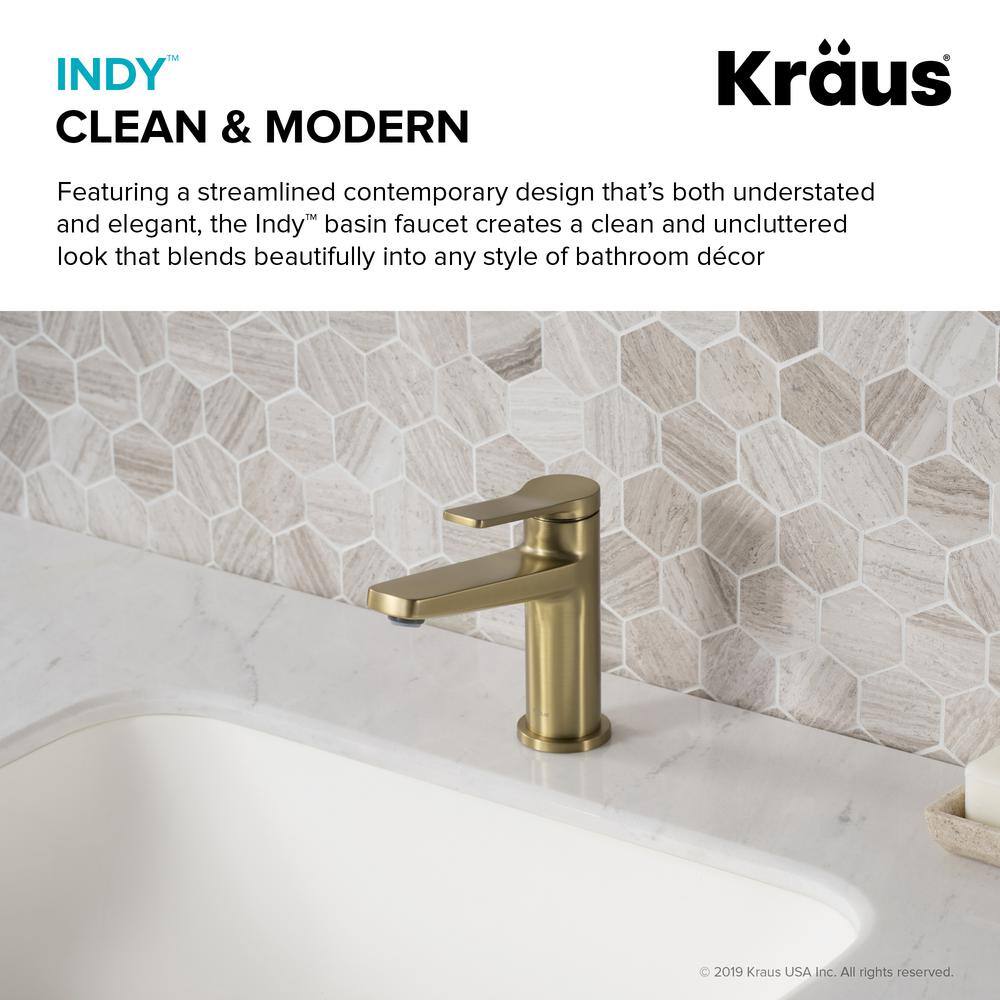 KRAUS Indy Single Handle Bathroom Faucet and Pop Up Drain with Overflow in Brushed Gold KBF-1401BG-PU-11BG