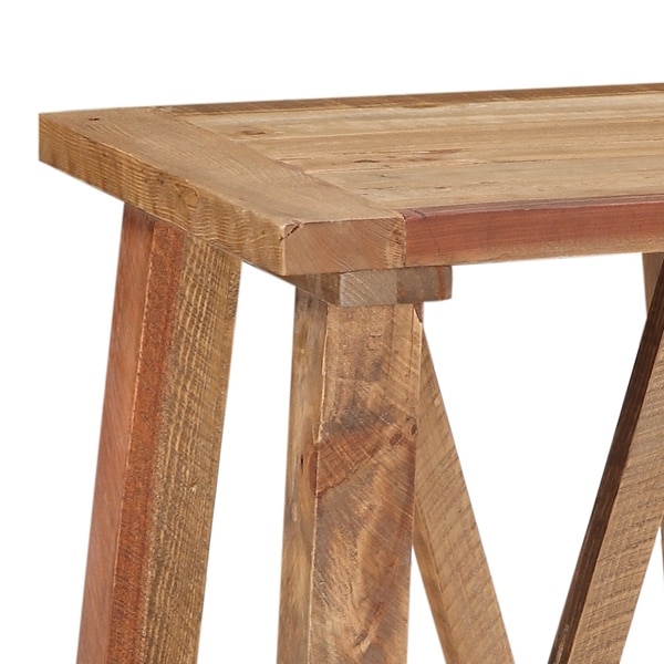 Pine Wood End Table with Trestle Reinforced Sawhorse Base， Brown