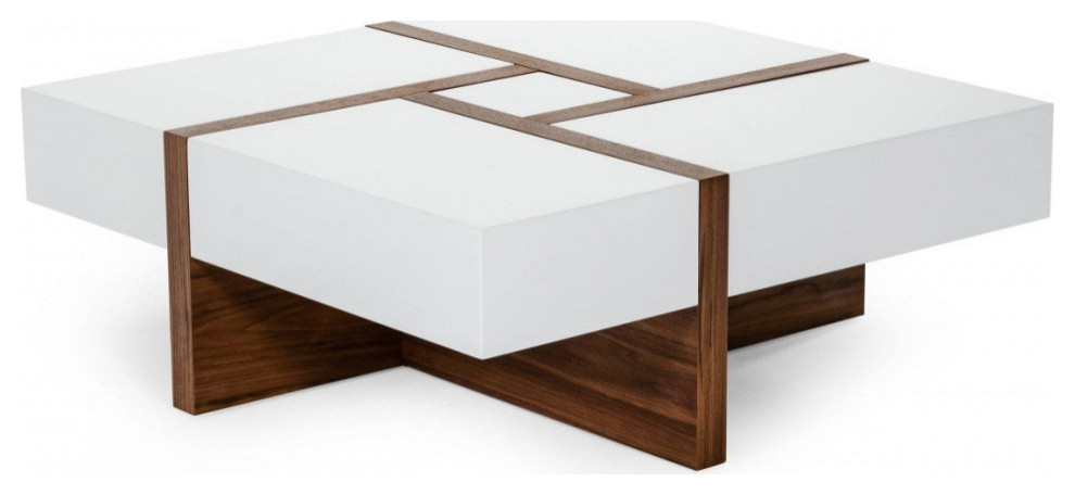 Stephan Modern White and Walnut Square Coffee Table   Transitional   Coffee Tables   by Rustic Home Furniture Deco  Houzz