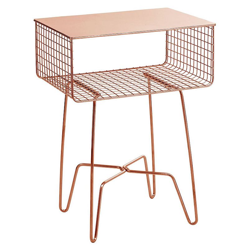 mDesign Modern Farmhouse Home Decor End Table， Metal Wire Storage Shelf