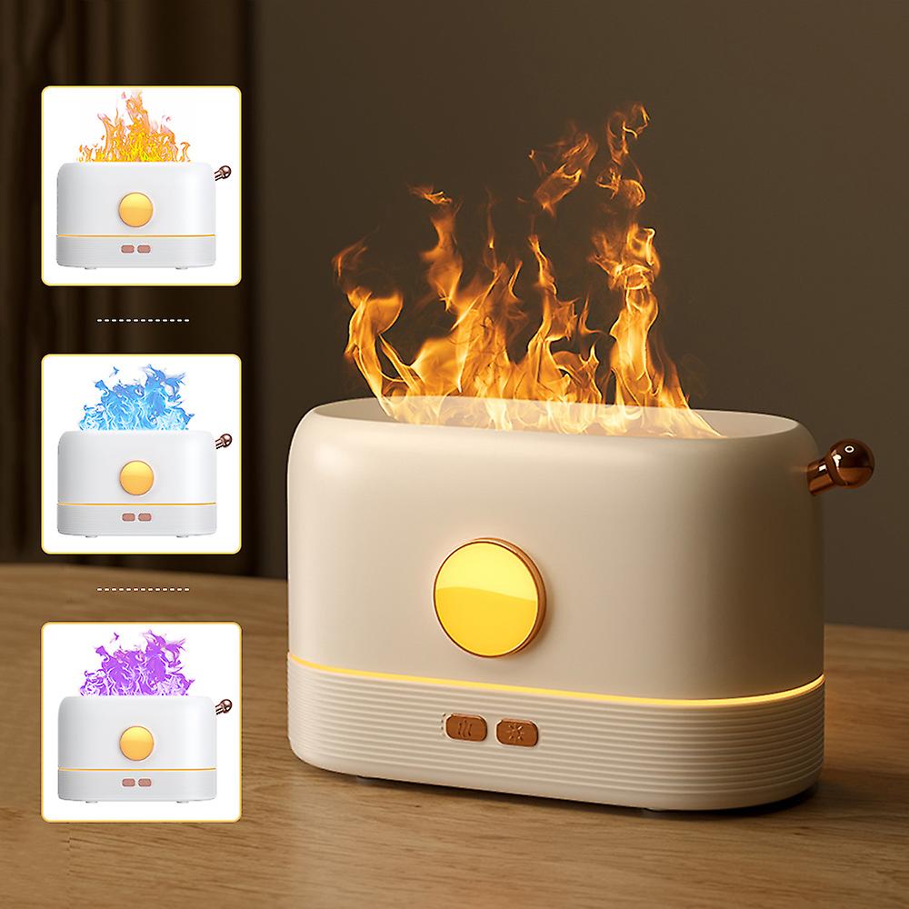 White Simulation Flame Aroma Air Humidifier Desktop 2-in-1 Mist Humidifier and Aromatherapy Diffuser For Essential Oil With 3 Colors Atmosphere Lamp 200