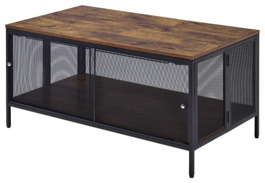 Bowery Hill Contemporary Coffee Table in Antique Oak and Black   Industrial   Coffee Tables   by Homesquare  Houzz