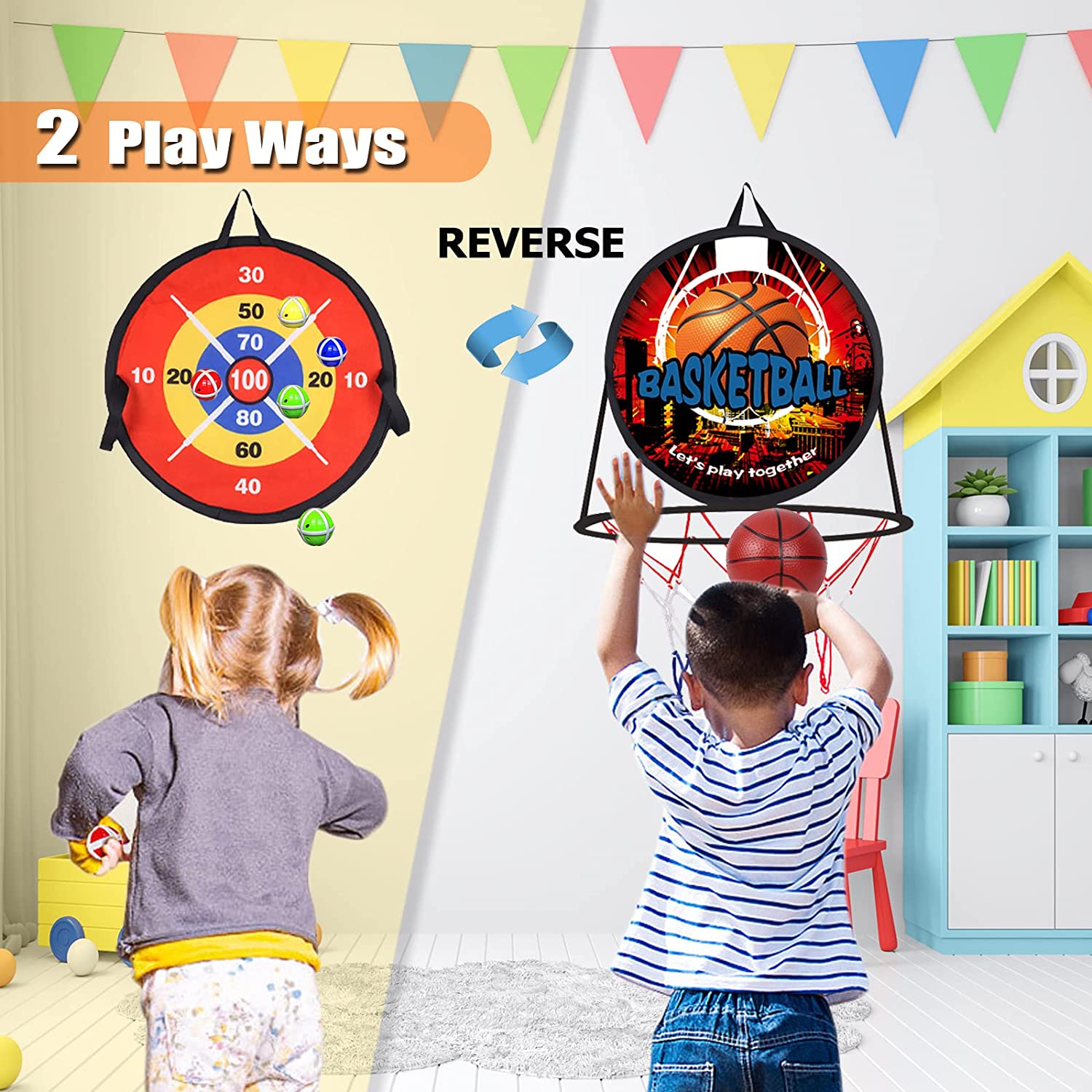 14 Dart Board for Kids， Basketball Hoop for Kids Toddlers Toys for 3 Year Old Boys