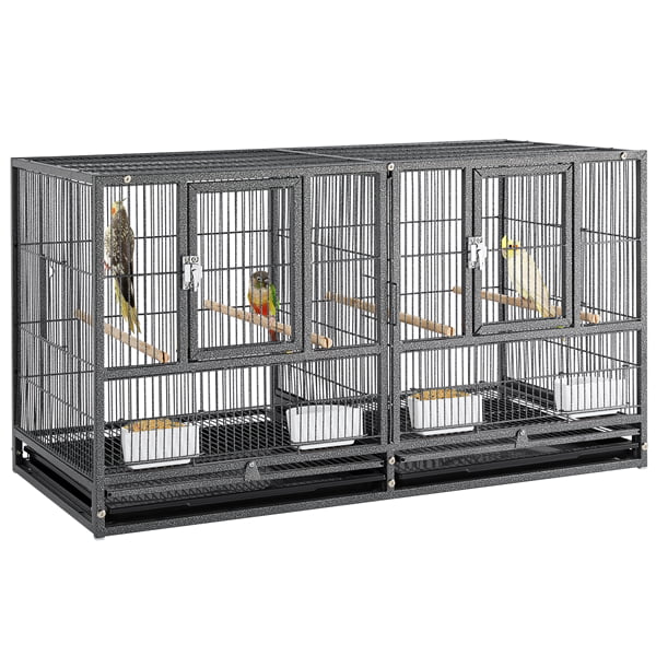 SMILE MART Stackable Divided Breeder Bird Cage for Small Birds， Black， 18-Inch Wide