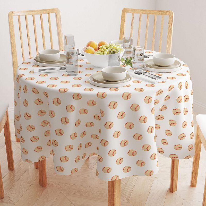 Round Tablecloth， 100% Polyester， 60 Round， Baseballs