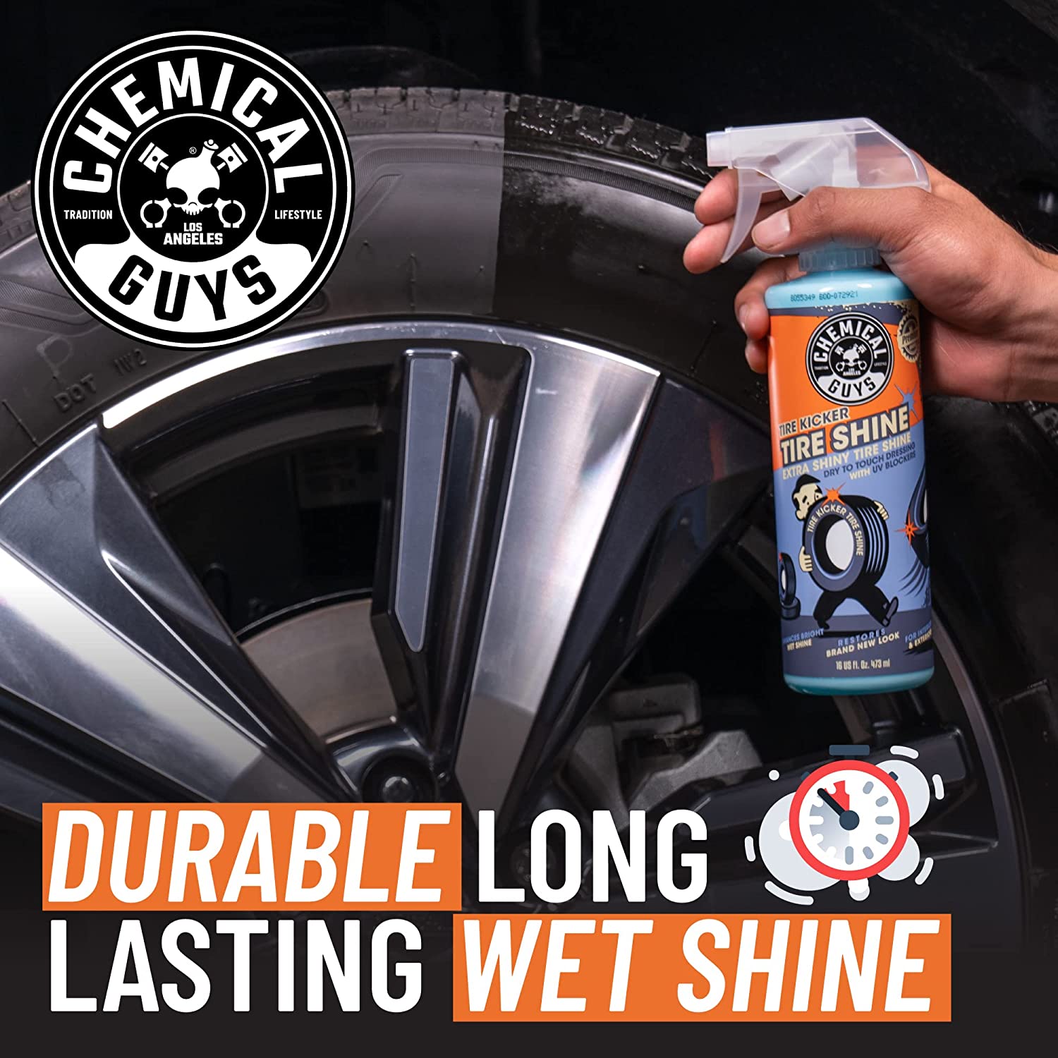 Chemical Guys TVD11364 Tire Kicker Sprayable Extra Glossy Tire Shine (Works on Rubber， Vinyl and Plastic) Safe for Cars， Trucks， Motorcycles， RVs and More， 64 fl oz (Half Gallon)