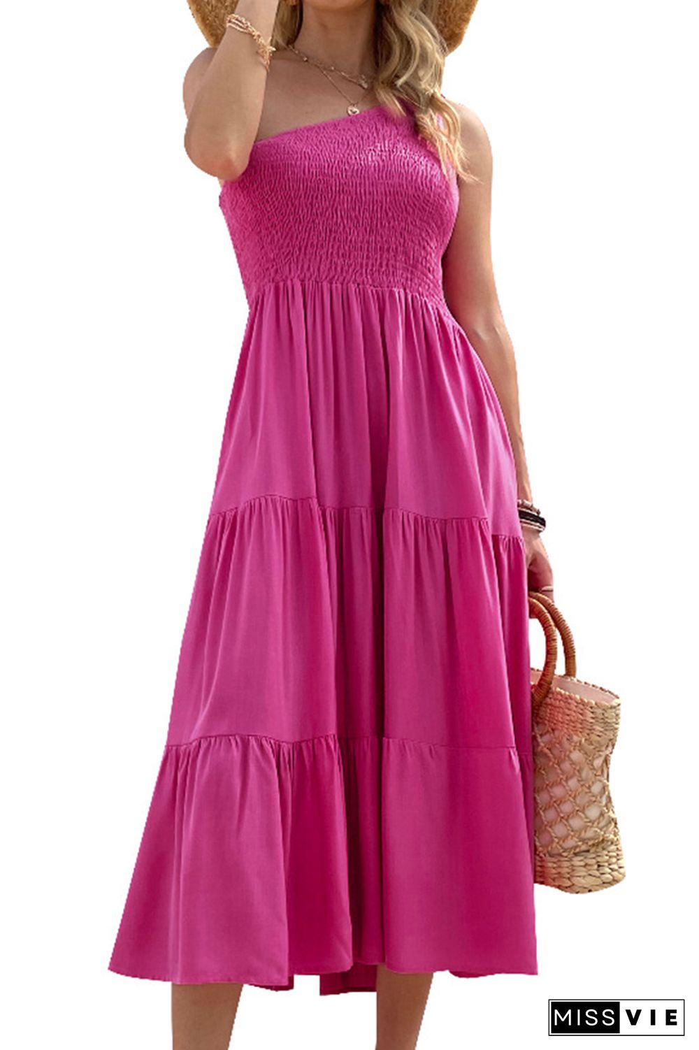 Boho Solid Color One Shoulder Sleeveless Maxi Dress Wholesale