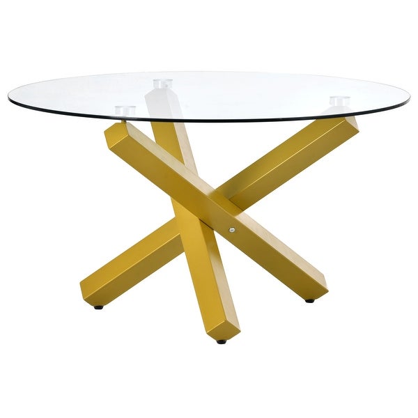 3 legs Simple and Modern Style Coffee Table with Tempered Glass Tabletop and Steel Pipes with Adjustable Plastic Pads