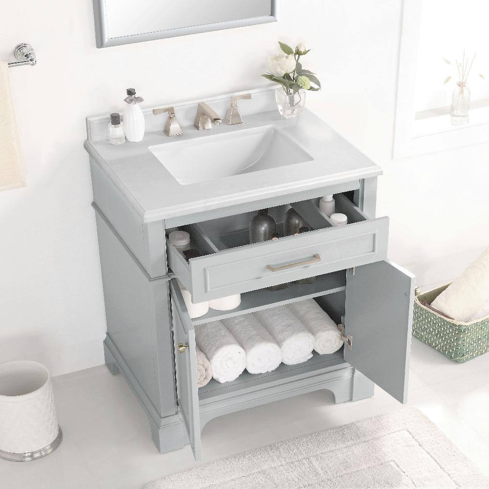 Home Decorators Collection Melpark 30 in. W x 22 in. D x 34.5 in. H Bath Vanity in Dove Gray with White Cultured Marble Top Melpark 30G