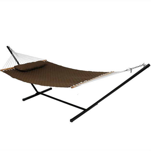 Sunnydaze 2 person Quilted Double Hammock With Spreader Bars With Freestanding Stand 400 Lb Weight Capacity 12 x27 Stand