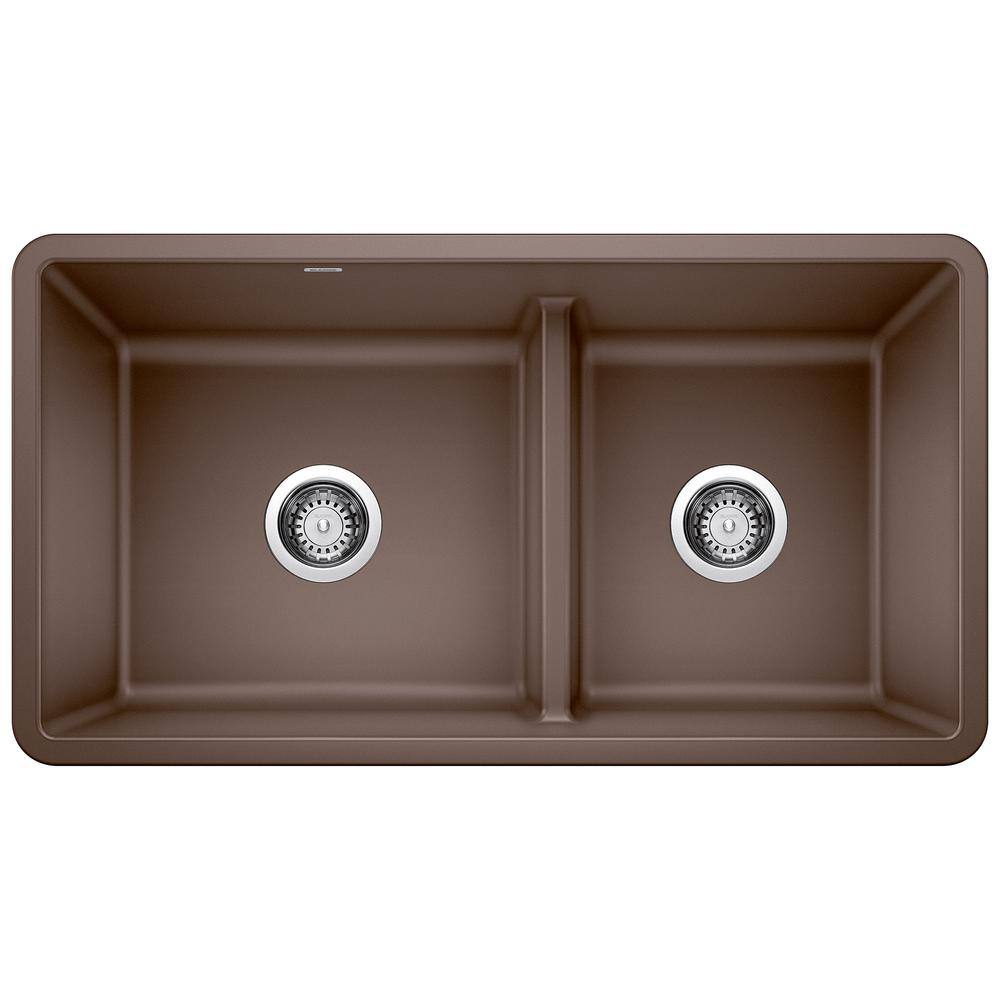 Blanco Precis Undermount Granite 33 in. x 18 in. 6040 Double Bowl Kitchen Sink in Cafe Brown 442528