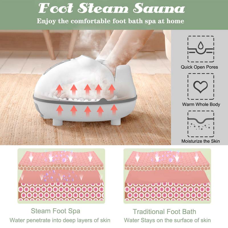 Steam Foot Spa Bath Massager, Foot Sauna Massage Machine with 3 Heat Levels, Pedicure Massage Rollers, Timing Function