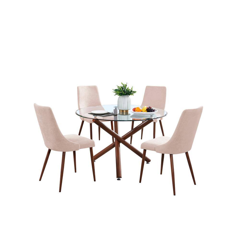 Best Quality Furniture Lusia 5-piece Dining Set Beige Faux Linen Fabric Faux Wood D137D5