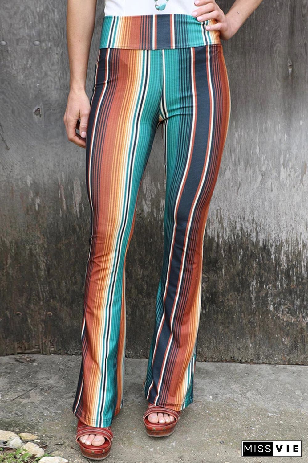 Colorful Stripe High Waist Slim Flare Pants Wholesale